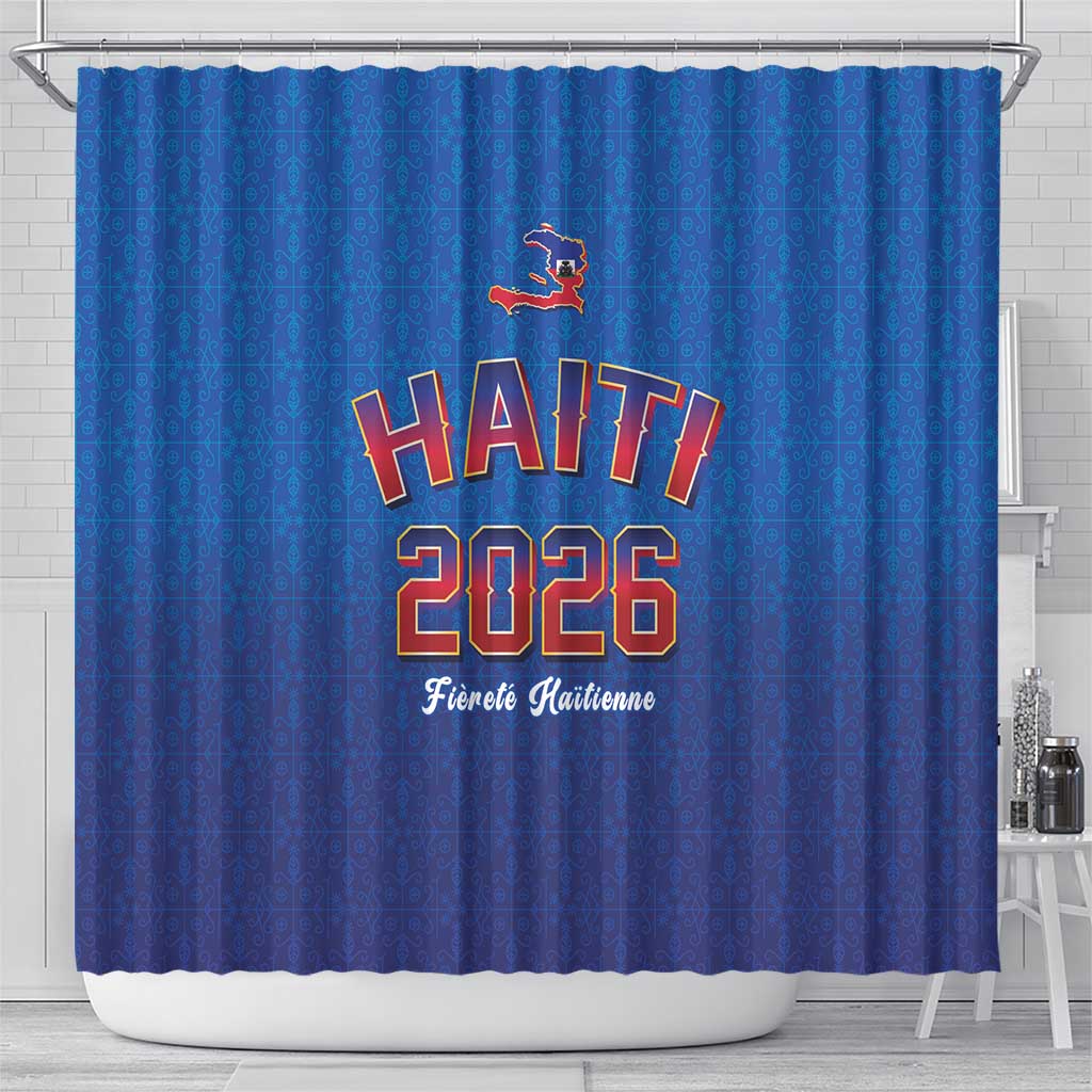 World Football Haiti 2026 Shower Curtain Haiti est de Retour Blue Voodoo Veve Spirits - Wonder Print Shop