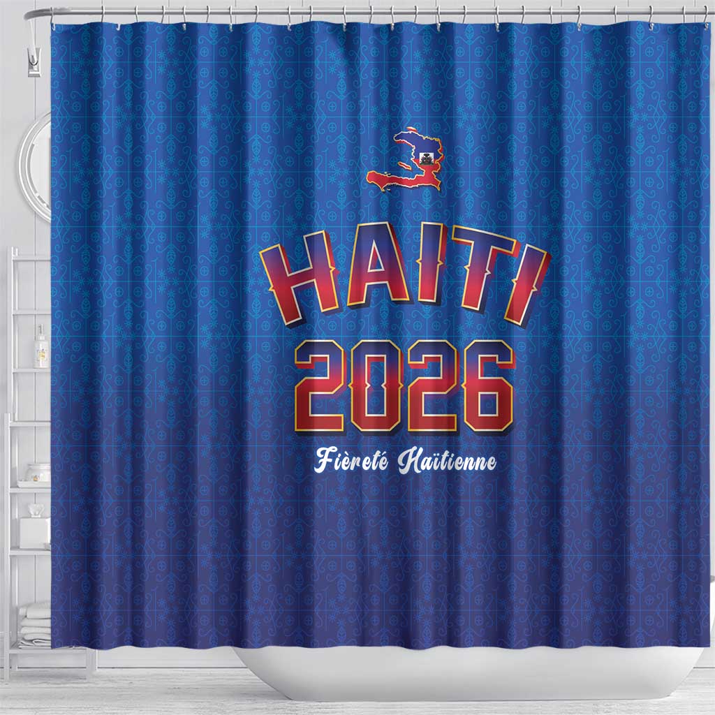World Football Haiti 2026 Shower Curtain Haiti est de Retour Blue Voodoo Veve Spirits - Wonder Print Shop