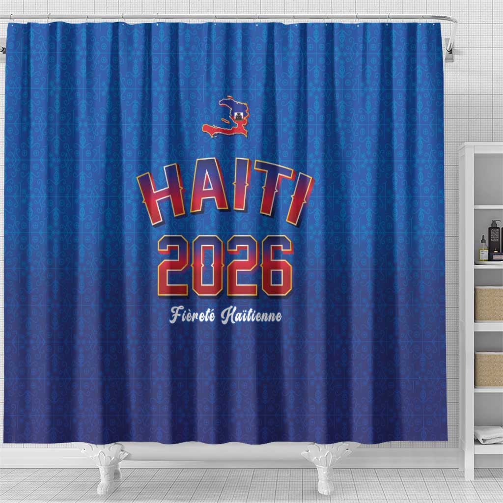 World Football Haiti 2026 Shower Curtain Haiti est de Retour Blue Voodoo Veve Spirits - Wonder Print Shop