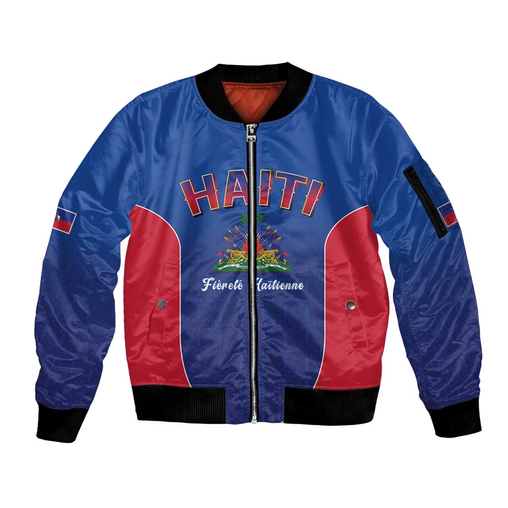 World Football Haiti 2026 Sleeve Zip Bomber Jacket Haiti est de Retour Blue Voodoo Veve Spirits - Wonder Print Shop