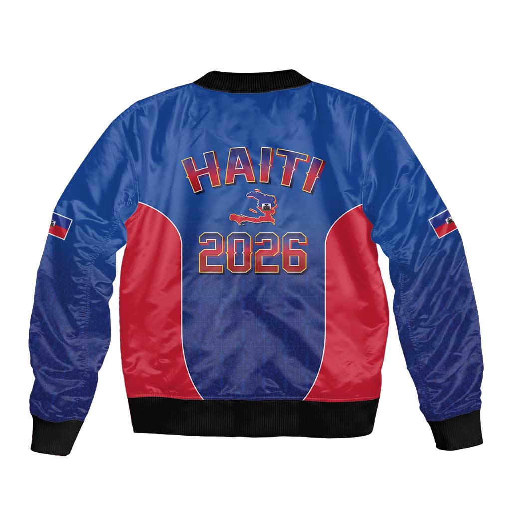 World Football Haiti 2026 Sleeve Zip Bomber Jacket Haiti est de Retour Blue Voodoo Veve Spirits - Wonder Print Shop