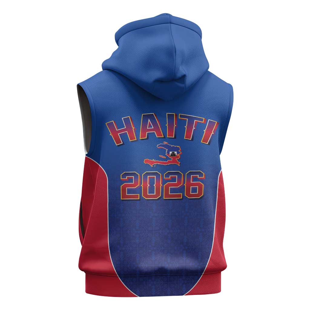 World Football Haiti 2026 Sleeveless Hoodie Haiti est de Retour Blue Voodoo Veve Spirits - Wonder Print Shop