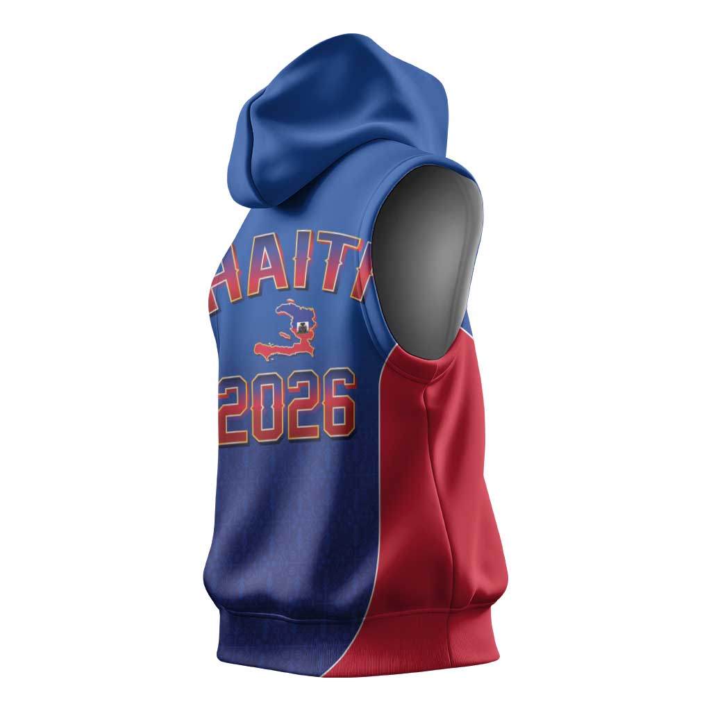 World Football Haiti 2026 Sleeveless Hoodie Haiti est de Retour Blue Voodoo Veve Spirits - Wonder Print Shop