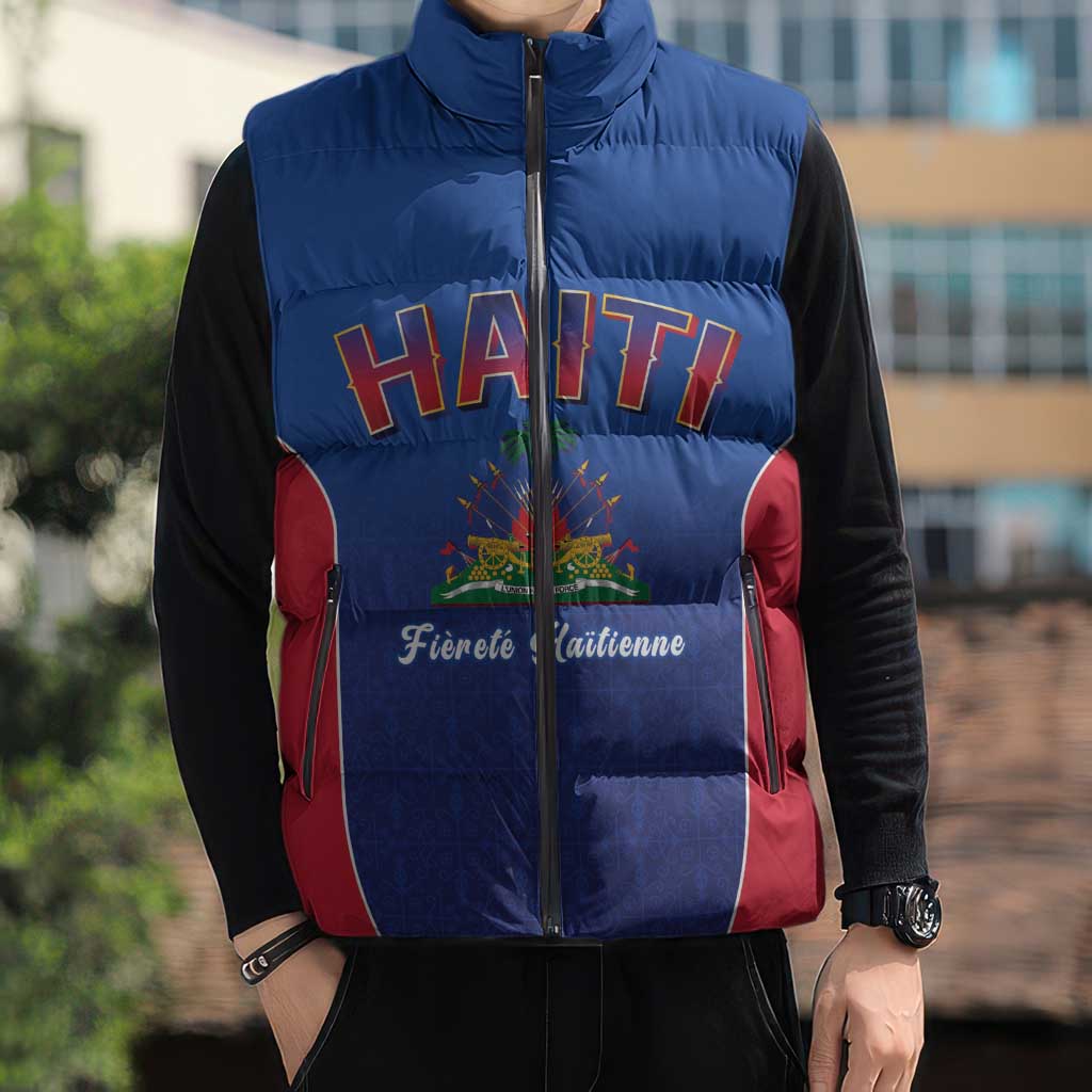 World Football Haiti 2026 Sleeveless Puffer Jacket Haiti est de Retour Blue Voodoo Veve Spirits - Wonder Print Shop