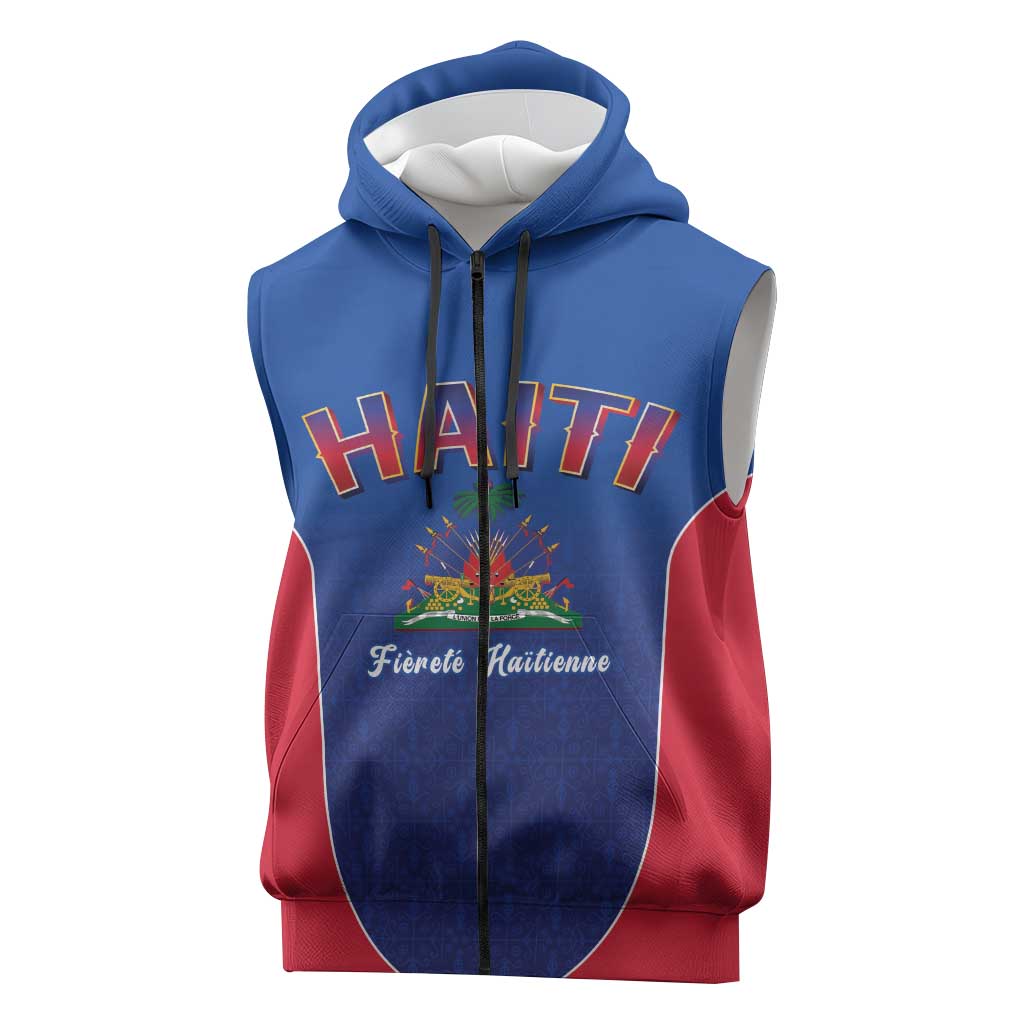 World Football Haiti 2026 Sleeveless Zip Hoodie Haiti est de Retour Blue Voodoo Veve Spirits - Wonder Print Shop