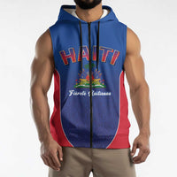 World Football Haiti 2026 Sleeveless Zip Hoodie Haiti est de Retour Blue Voodoo Veve Spirits - Wonder Print Shop