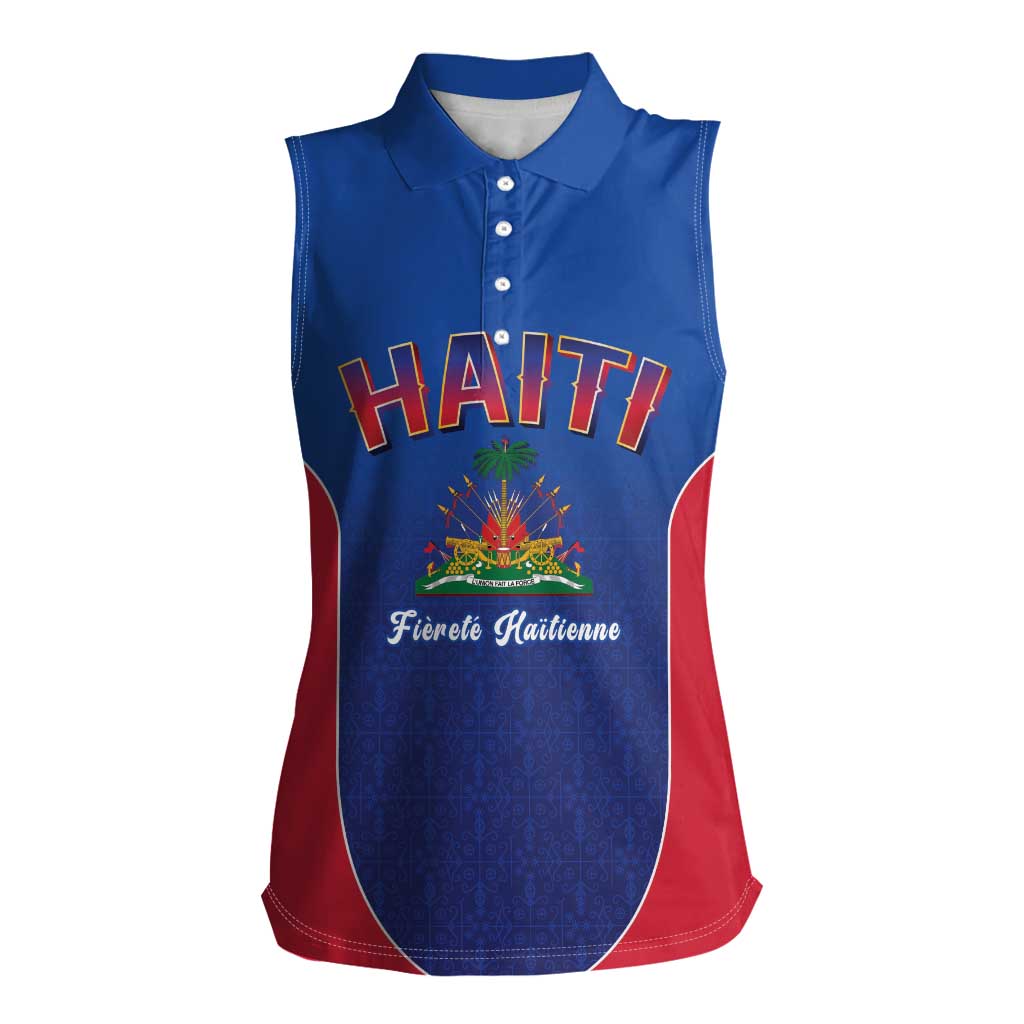 World Football Haiti 2026 Women Sleeveless Polo Shirt Haiti est de Retour Blue Voodoo Veve Spirits - Wonder Print Shop