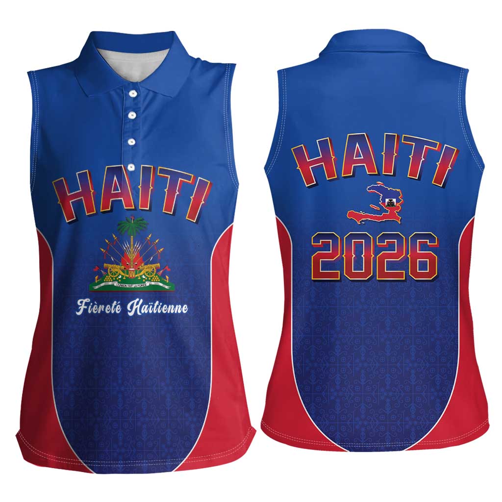 World Football Haiti 2026 Women Sleeveless Polo Shirt Haiti est de Retour Blue Voodoo Veve Spirits - Wonder Print Shop