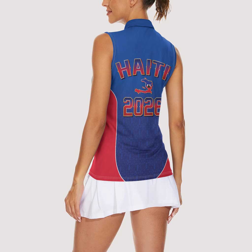 World Football Haiti 2026 Women Sleeveless Polo Shirt Haiti est de Retour Blue Voodoo Veve Spirits - Wonder Print Shop