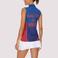 World Football Haiti 2026 Women Sleeveless Polo Shirt Haiti est de Retour Blue Voodoo Veve Spirits - Wonder Print Shop