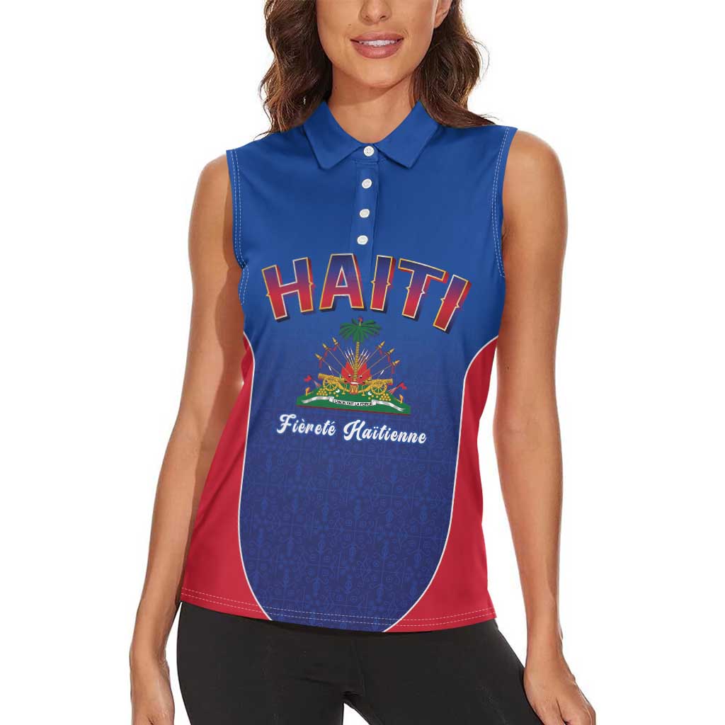 World Football Haiti 2026 Women Sleeveless Polo Shirt Haiti est de Retour Blue Voodoo Veve Spirits - Wonder Print Shop
