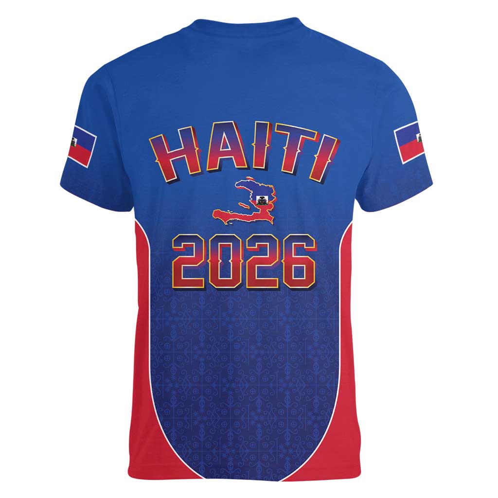 World Football Haiti 2026 Women V-Neck T-Shirt Haiti est de Retour Blue Voodoo Veve Spirits - Wonder Print Shop