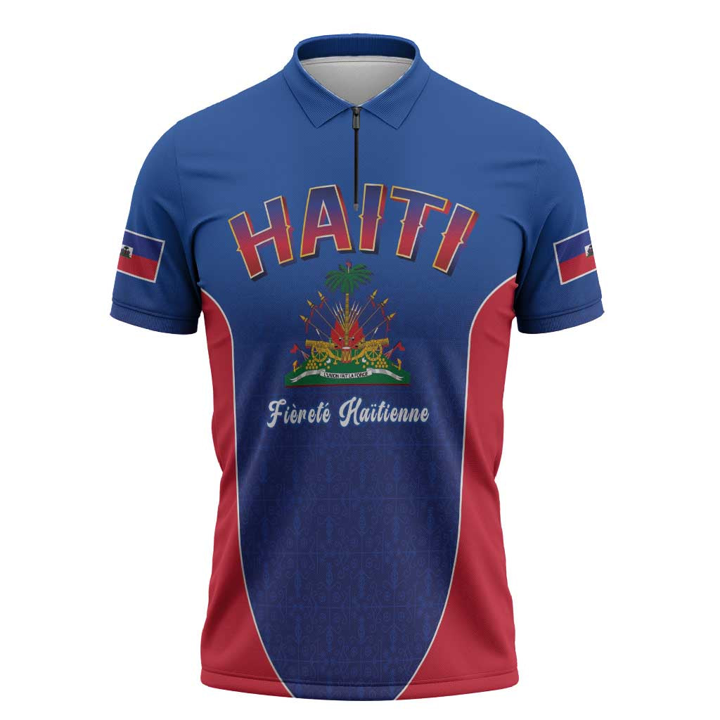 World Football Haiti 2026 Zipper Polo Shirt Haiti est de Retour Blue Voodoo Veve Spirits - Wonder Print Shop
