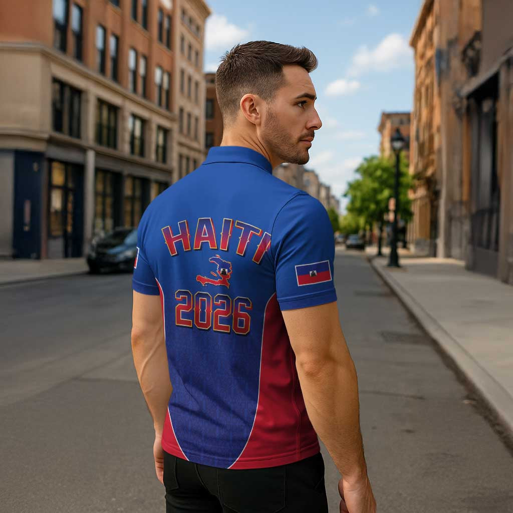 World Football Haiti 2026 Zipper Polo Shirt Haiti est de Retour Blue Voodoo Veve Spirits - Wonder Print Shop