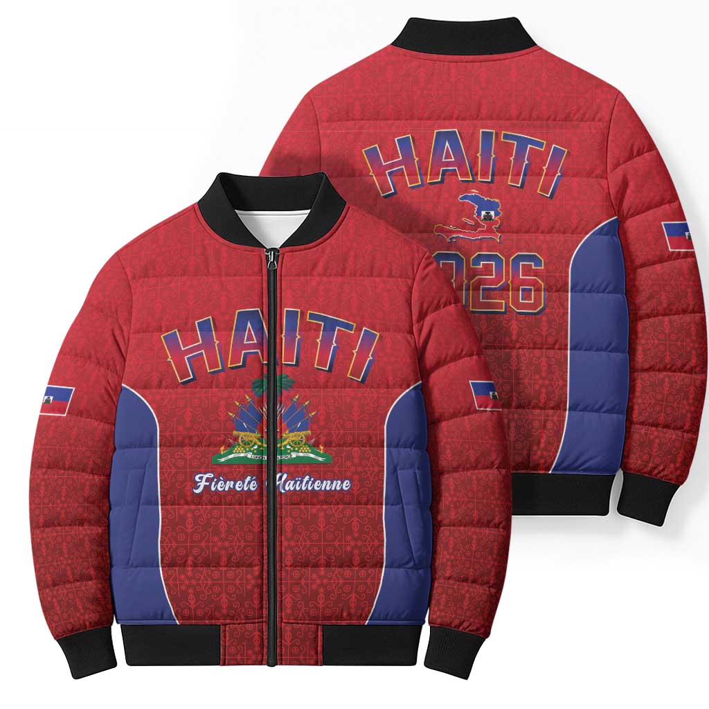 World Football Haiti 2026 Bomber Puffer Jacket Haiti est de Retour Red Voodoo Veve Spirits - Wonder Print Shop
