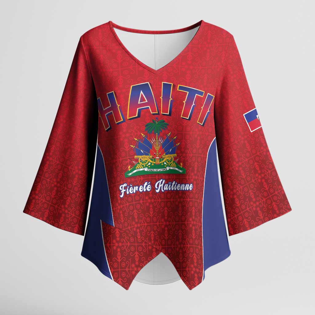 World Football Haiti 2026 Kimono Sleeve Blouse Haiti est de Retour Red Voodoo Veve Spirits - Wonder Print Shop
