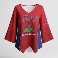 World Football Haiti 2026 Kimono Sleeve Blouse Haiti est de Retour Red Voodoo Veve Spirits - Wonder Print Shop