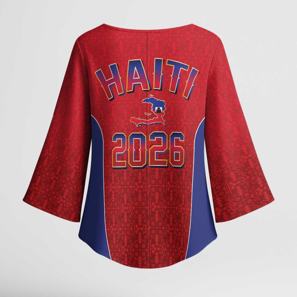 World Football Haiti 2026 Kimono Sleeve Blouse Haiti est de Retour Red Voodoo Veve Spirits - Wonder Print Shop