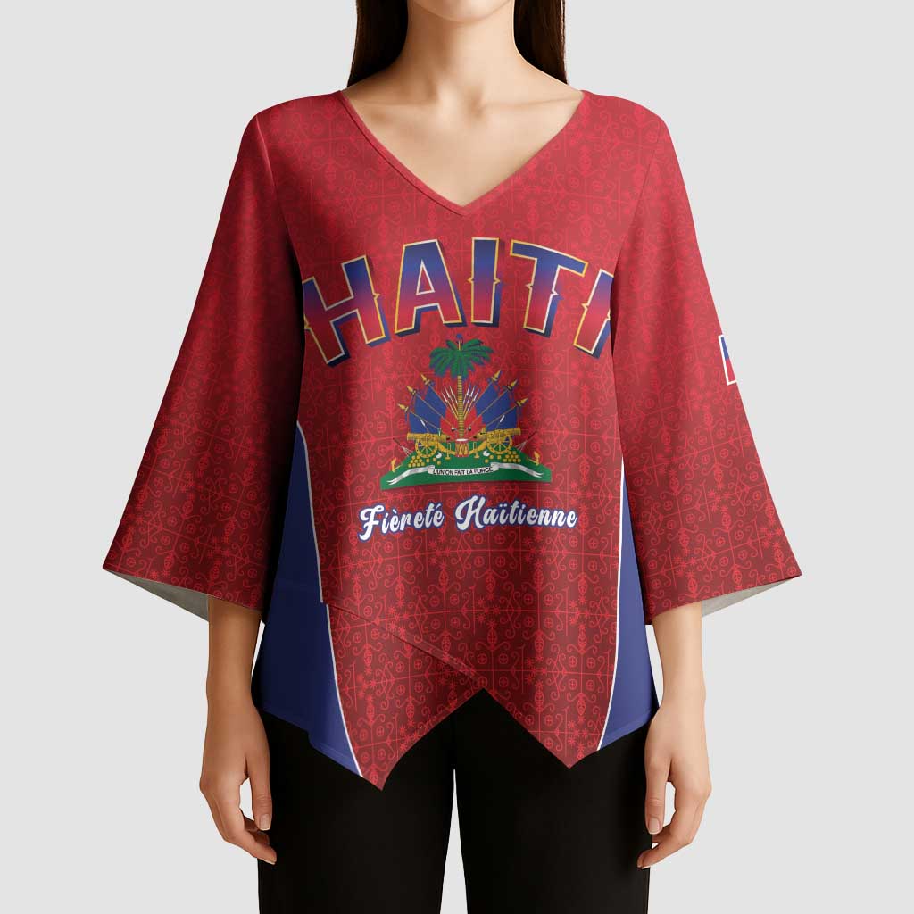 World Football Haiti 2026 Kimono Sleeve Blouse Haiti est de Retour Red Voodoo Veve Spirits - Wonder Print Shop