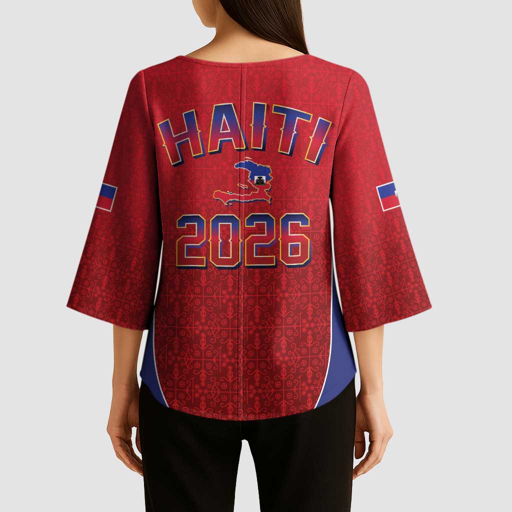 World Football Haiti 2026 Kimono Sleeve Blouse Haiti est de Retour Red Voodoo Veve Spirits - Wonder Print Shop