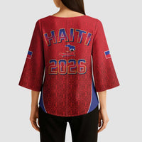 World Football Haiti 2026 Kimono Sleeve Blouse Haiti est de Retour Red Voodoo Veve Spirits - Wonder Print Shop