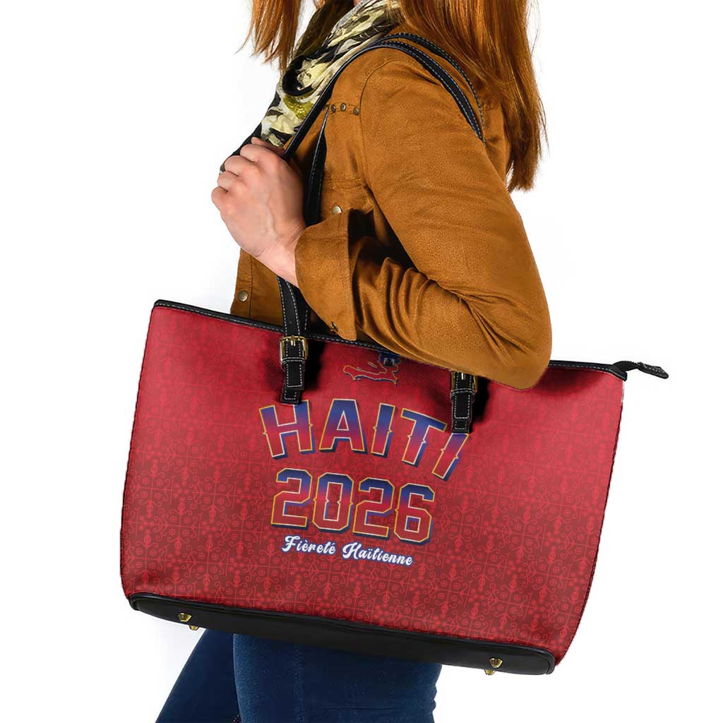 World Football Haiti 2026 Leather Tote Bag Haiti est de Retour Red Voodoo Veve Spirits - Wonder Print Shop