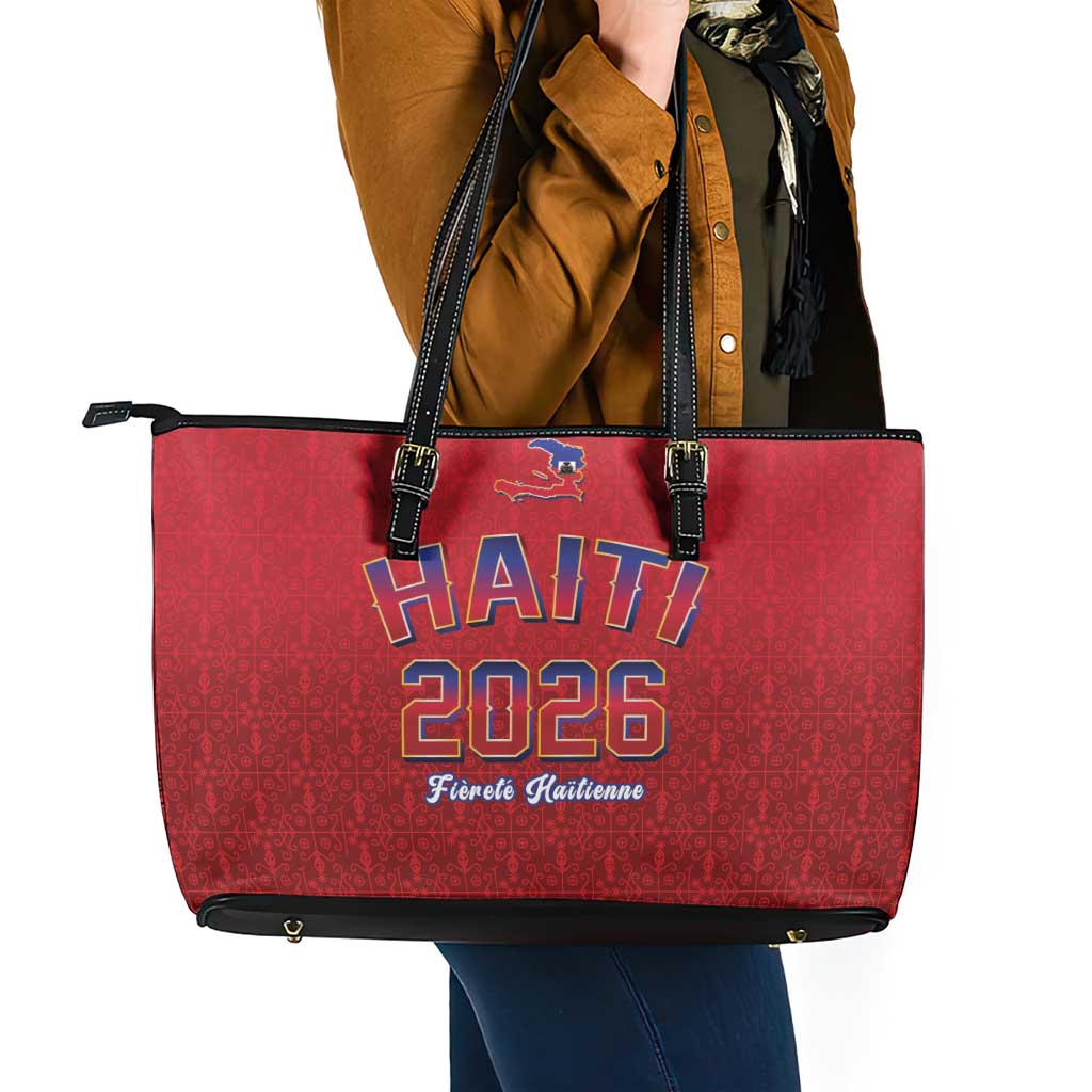 World Football Haiti 2026 Leather Tote Bag Haiti est de Retour Red Voodoo Veve Spirits - Wonder Print Shop