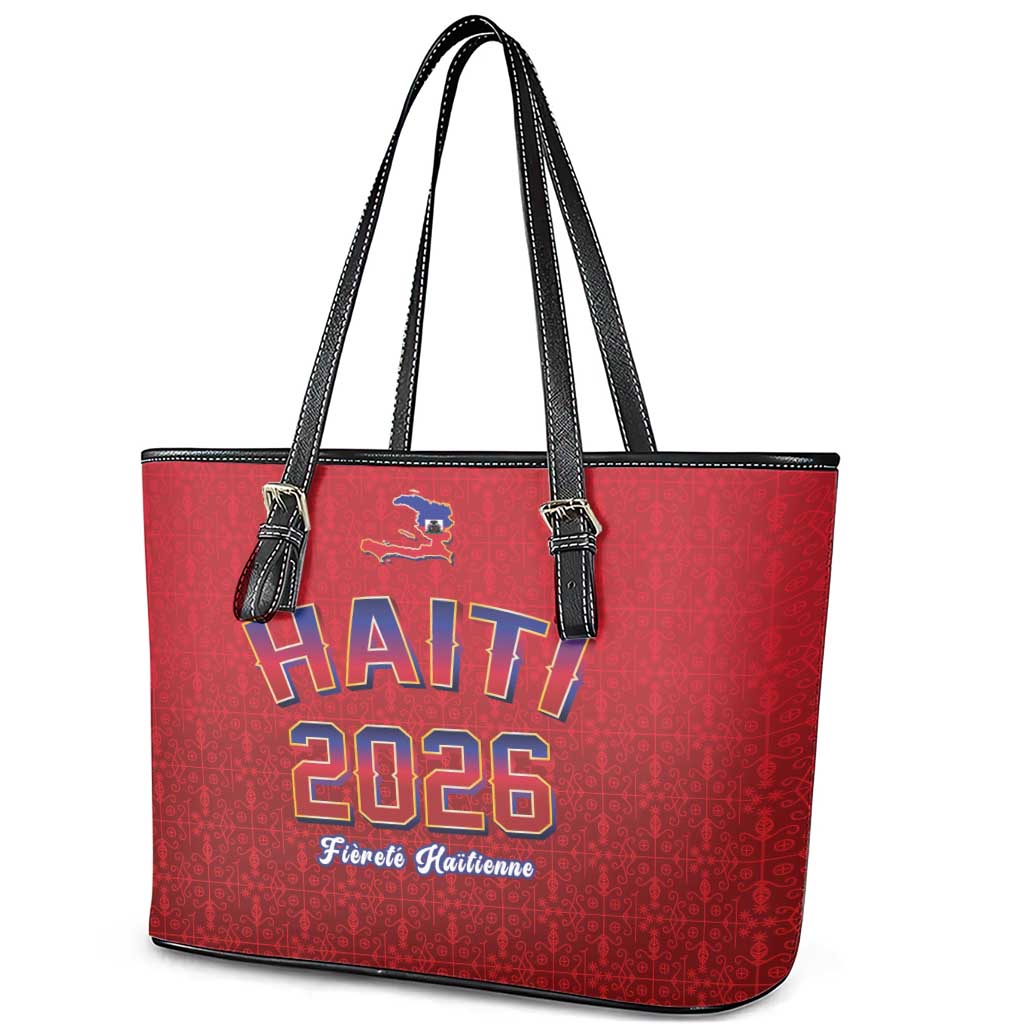 World Football Haiti 2026 Leather Tote Bag Haiti est de Retour Red Voodoo Veve Spirits - Wonder Print Shop