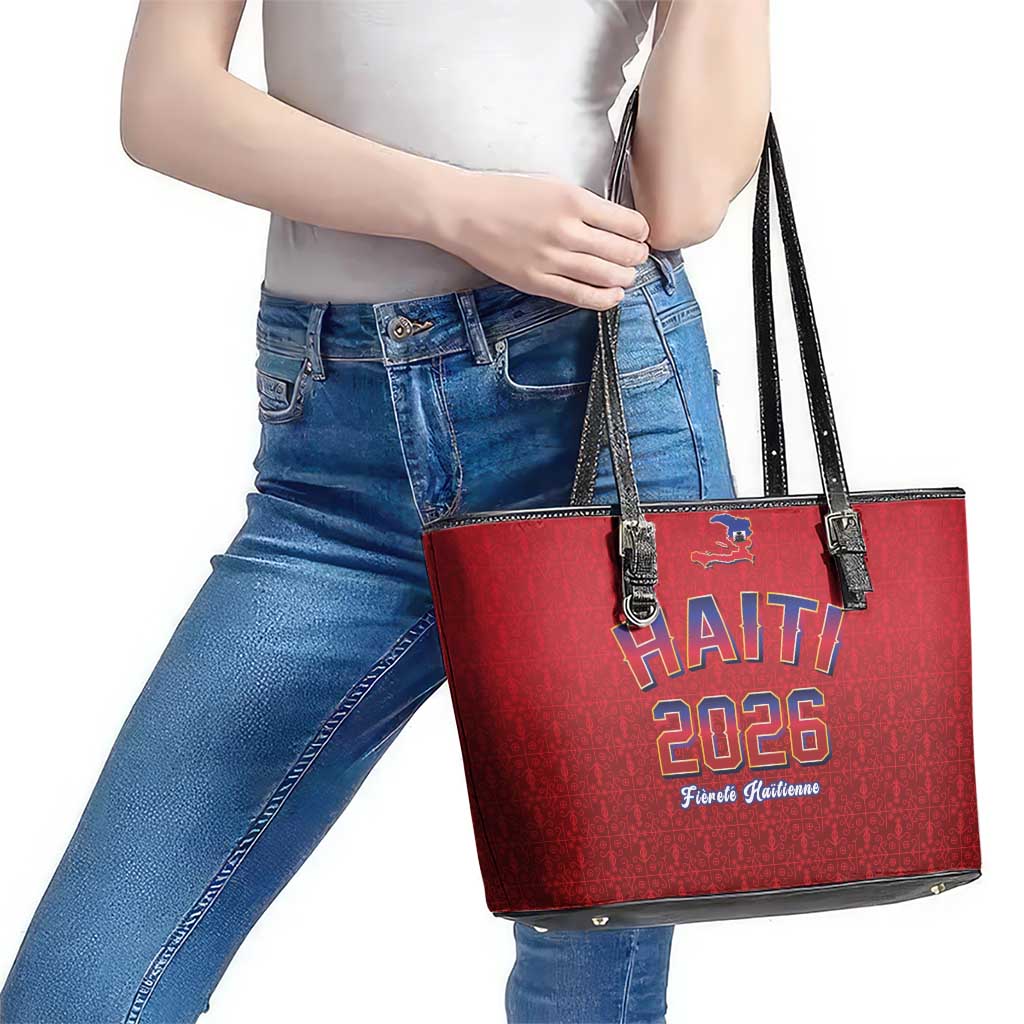 World Football Haiti 2026 Leather Tote Bag Haiti est de Retour Red Voodoo Veve Spirits - Wonder Print Shop
