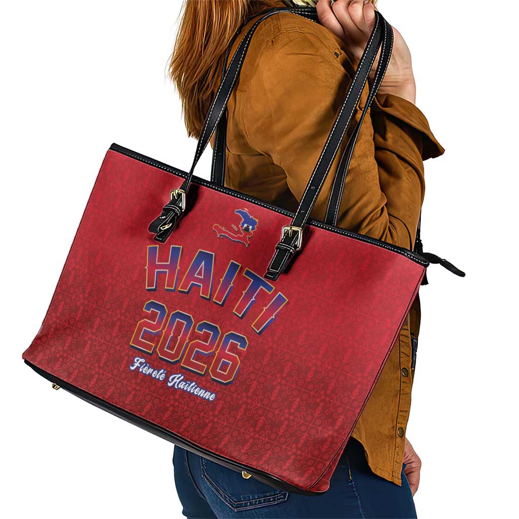 World Football Haiti 2026 Leather Tote Bag Haiti est de Retour Red Voodoo Veve Spirits - Wonder Print Shop