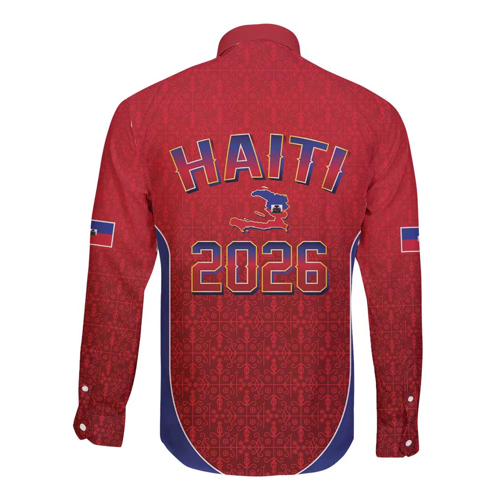 World Football Haiti 2026 Long Sleeve Button Shirt Haiti est de Retour Red Voodoo Veve Spirits - Wonder Print Shop