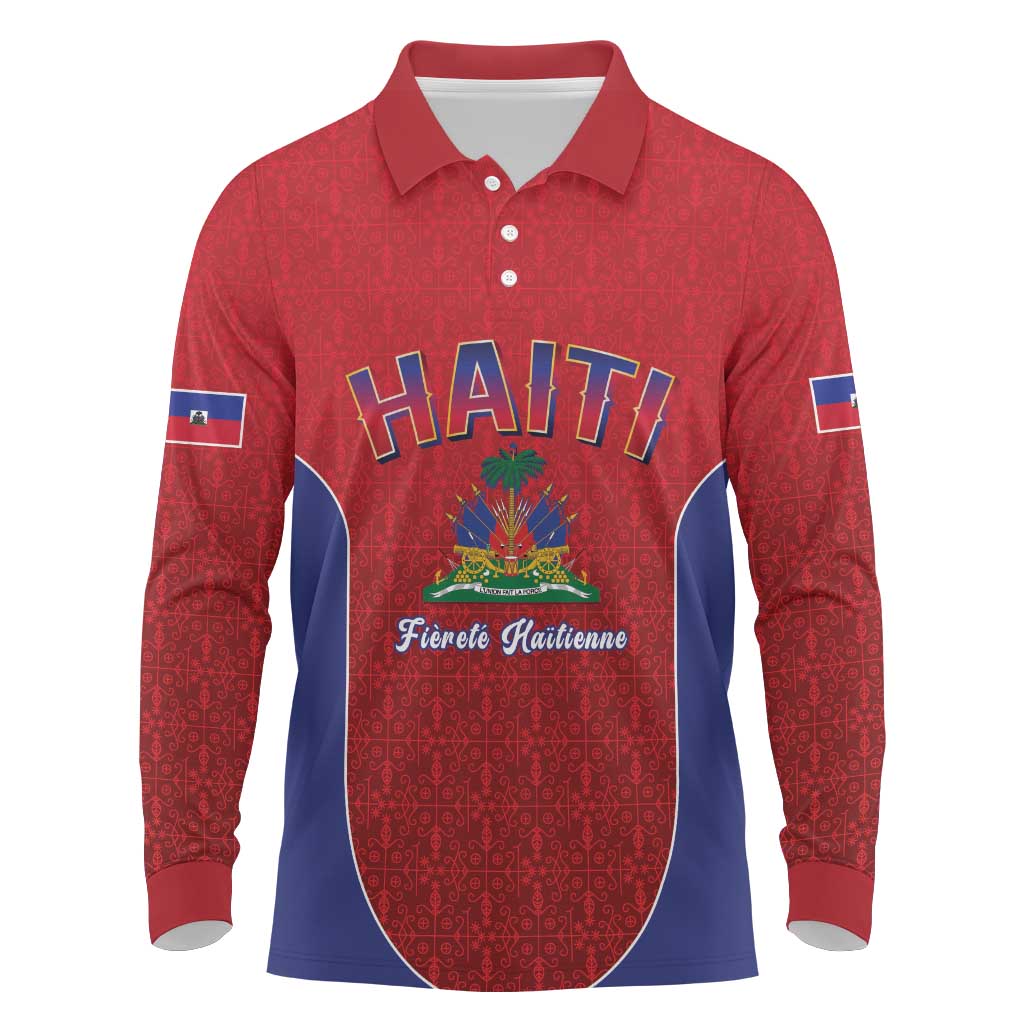 World Football Haiti 2026 Long Sleeve Polo Shirt Haiti est de Retour Red Voodoo Veve Spirits - Wonder Print Shop