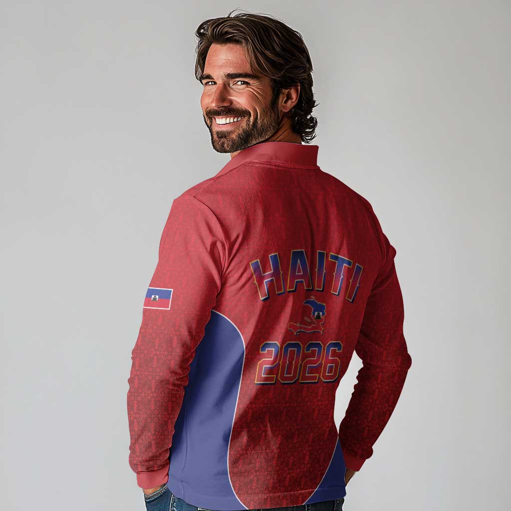 World Football Haiti 2026 Long Sleeve Polo Shirt Haiti est de Retour Red Voodoo Veve Spirits - Wonder Print Shop