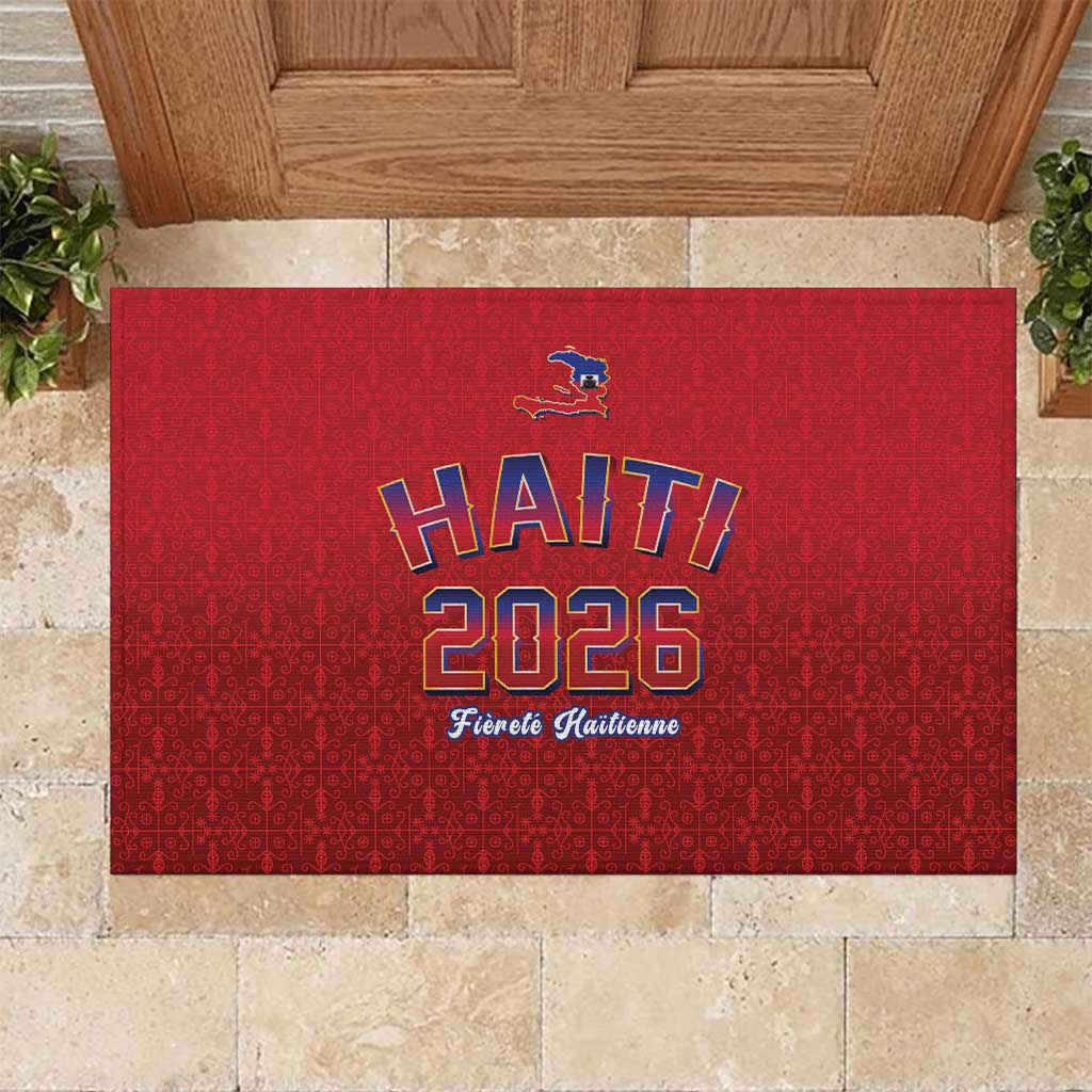 World Football Haiti 2026 Rubber Doormat Haiti est de Retour Red Voodoo Veve Spirits - Wonder Print Shop