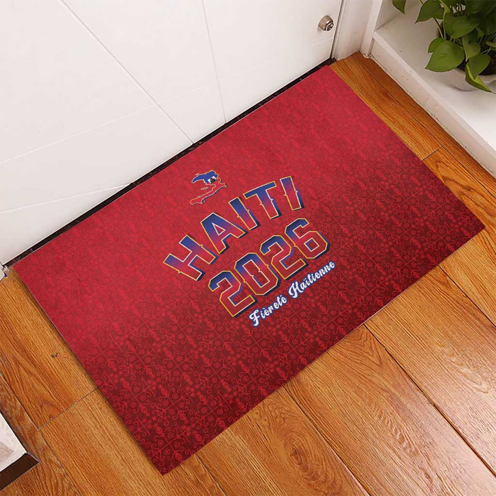 World Football Haiti 2026 Rubber Doormat Haiti est de Retour Red Voodoo Veve Spirits - Wonder Print Shop