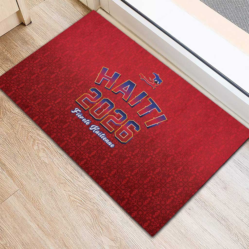 World Football Haiti 2026 Rubber Doormat Haiti est de Retour Red Voodoo Veve Spirits - Wonder Print Shop