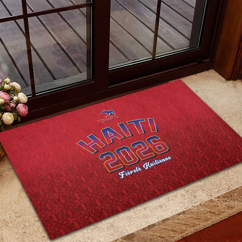World Football Haiti 2026 Rubber Doormat Haiti est de Retour Red Voodoo Veve Spirits - Wonder Print Shop