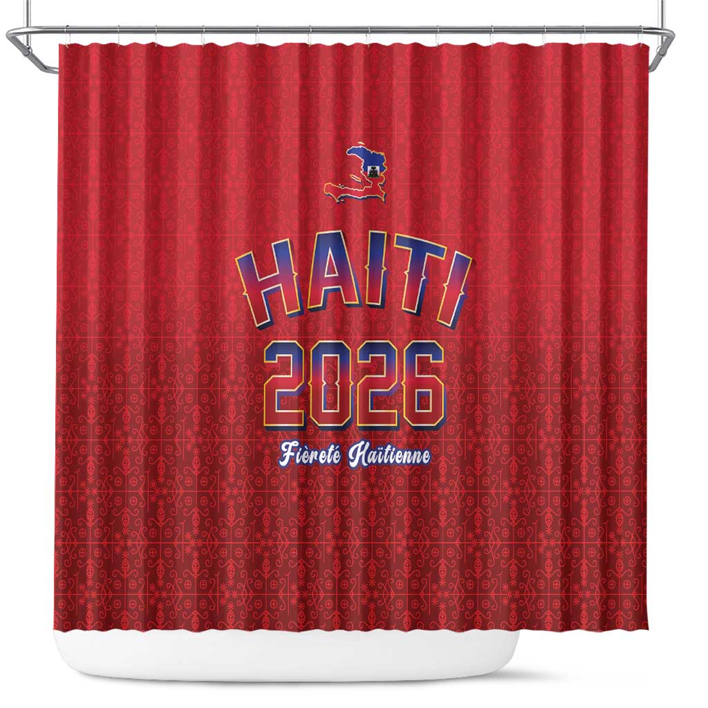 World Football Haiti 2026 Shower Curtain Haiti est de Retour Red Voodoo Veve Spirits - Wonder Print Shop