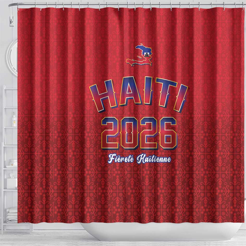 World Football Haiti 2026 Shower Curtain Haiti est de Retour Red Voodoo Veve Spirits - Wonder Print Shop