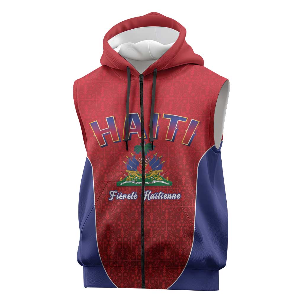 World Football Haiti 2026 Sleeveless Zip Hoodie Haiti est de Retour Red Voodoo Veve Spirits - Wonder Print Shop
