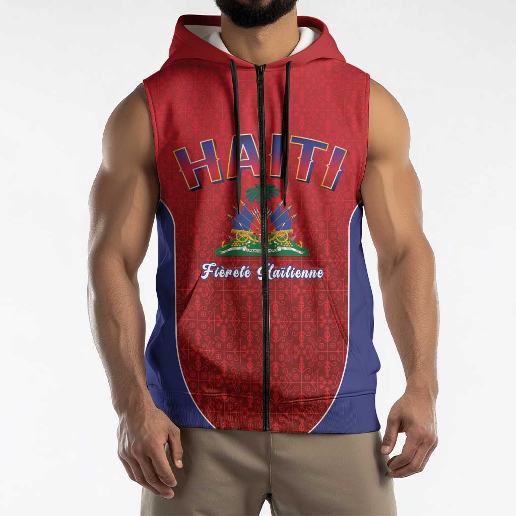 World Football Haiti 2026 Sleeveless Zip Hoodie Haiti est de Retour Red Voodoo Veve Spirits - Wonder Print Shop