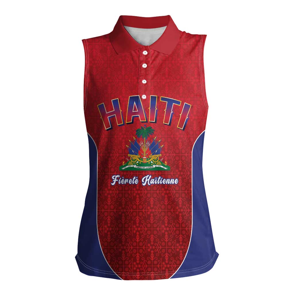 World Football Haiti 2026 Women Sleeveless Polo Shirt Haiti est de Retour Red Voodoo Veve Spirits - Wonder Print Shop