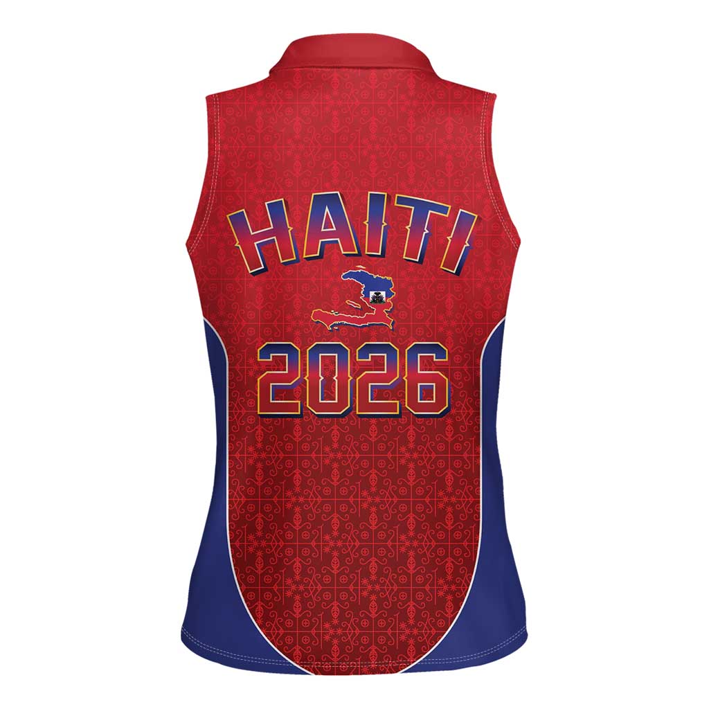 World Football Haiti 2026 Women Sleeveless Polo Shirt Haiti est de Retour Red Voodoo Veve Spirits - Wonder Print Shop
