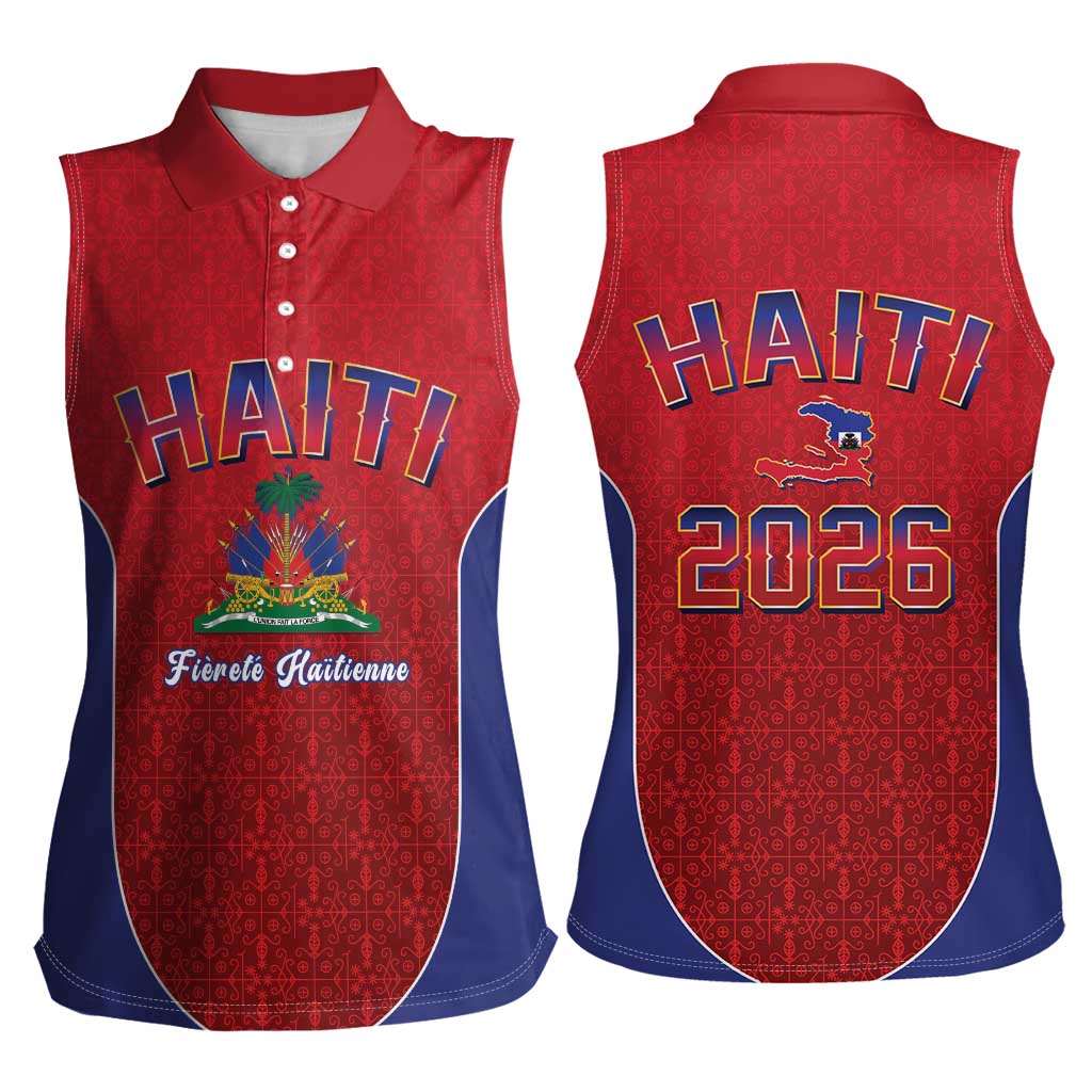 World Football Haiti 2026 Women Sleeveless Polo Shirt Haiti est de Retour Red Voodoo Veve Spirits - Wonder Print Shop