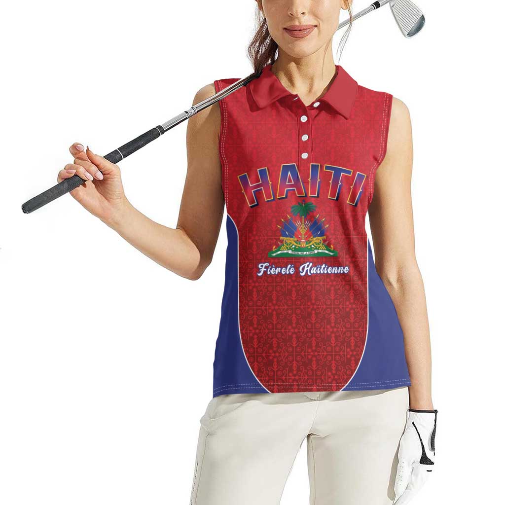 World Football Haiti 2026 Women Sleeveless Polo Shirt Haiti est de Retour Red Voodoo Veve Spirits - Wonder Print Shop