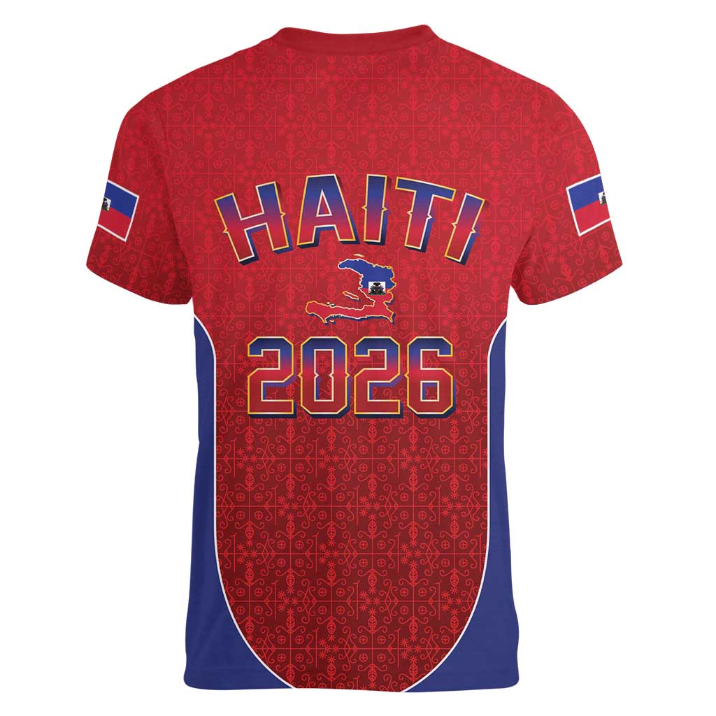 World Football Haiti 2026 Women V-Neck T-Shirt Haiti est de Retour Red Voodoo Veve Spirits - Wonder Print Shop