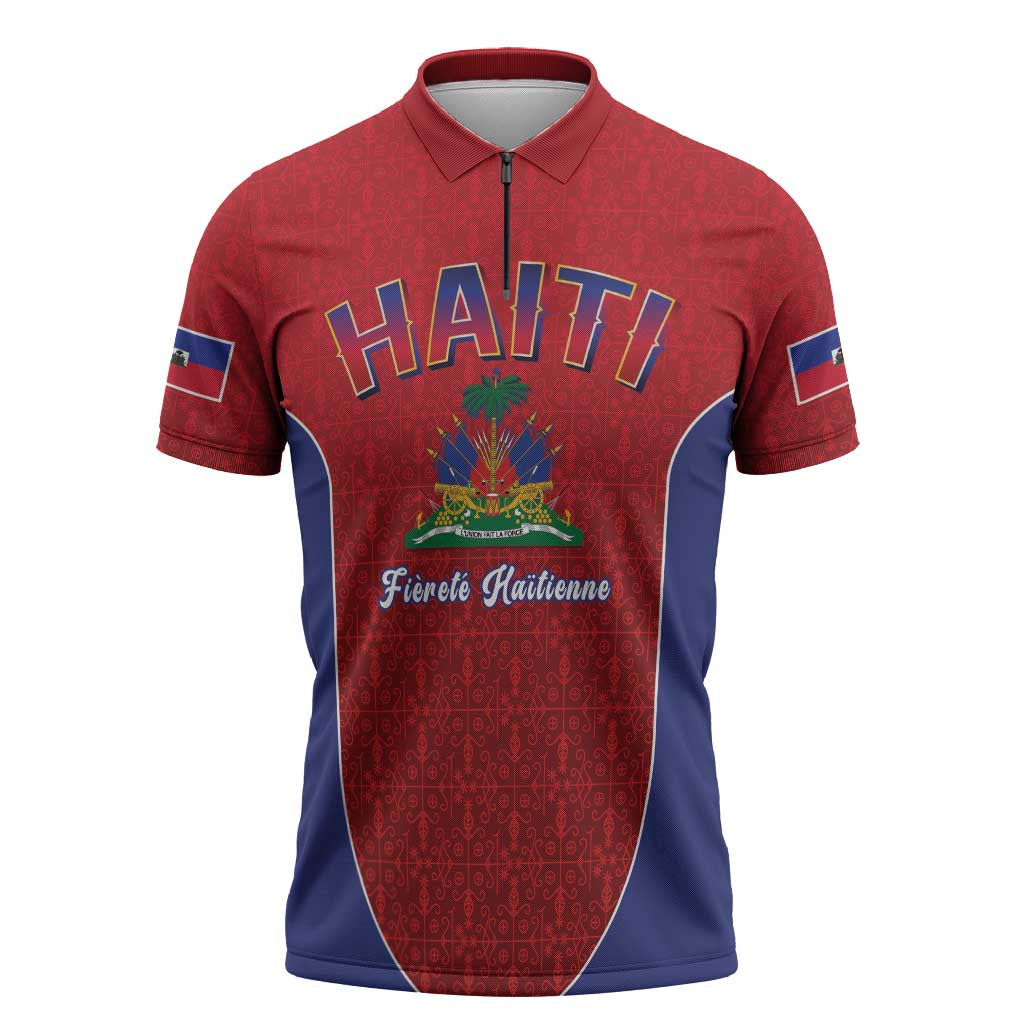 World Football Haiti 2026 Zipper Polo Shirt Haiti est de Retour Red Voodoo Veve Spirits - Wonder Print Shop