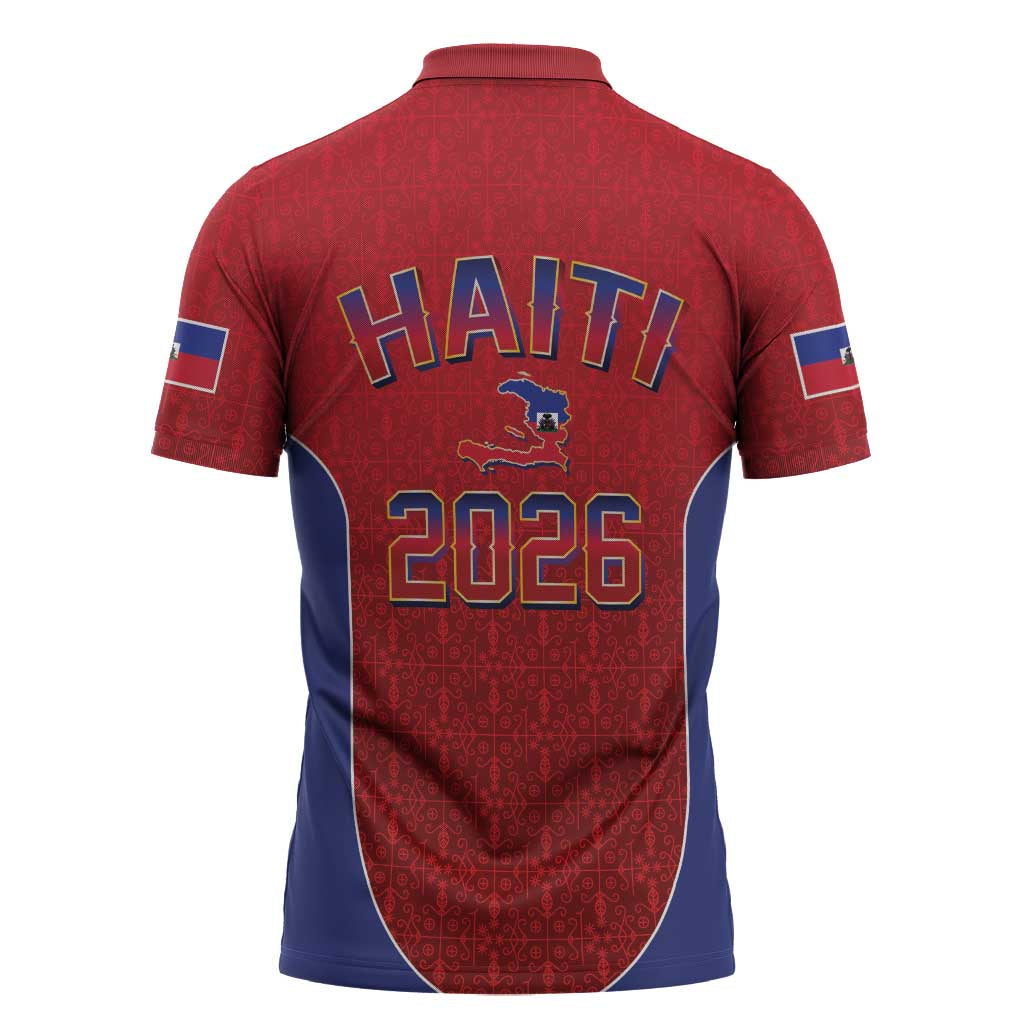 World Football Haiti 2026 Zipper Polo Shirt Haiti est de Retour Red Voodoo Veve Spirits - Wonder Print Shop