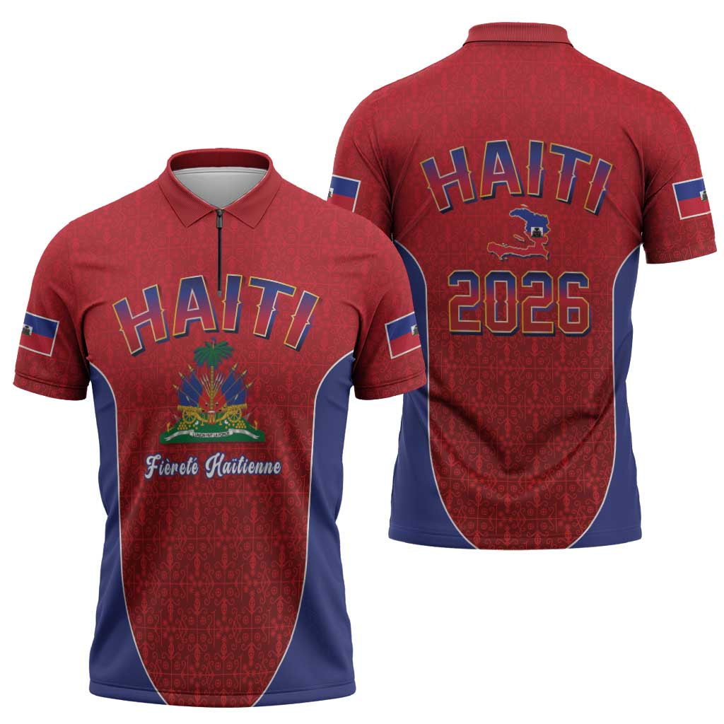 World Football Haiti 2026 Zipper Polo Shirt Haiti est de Retour Red Voodoo Veve Spirits - Wonder Print Shop