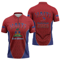 World Football Haiti 2026 Zipper Polo Shirt Haiti est de Retour Red Voodoo Veve Spirits - Wonder Print Shop
